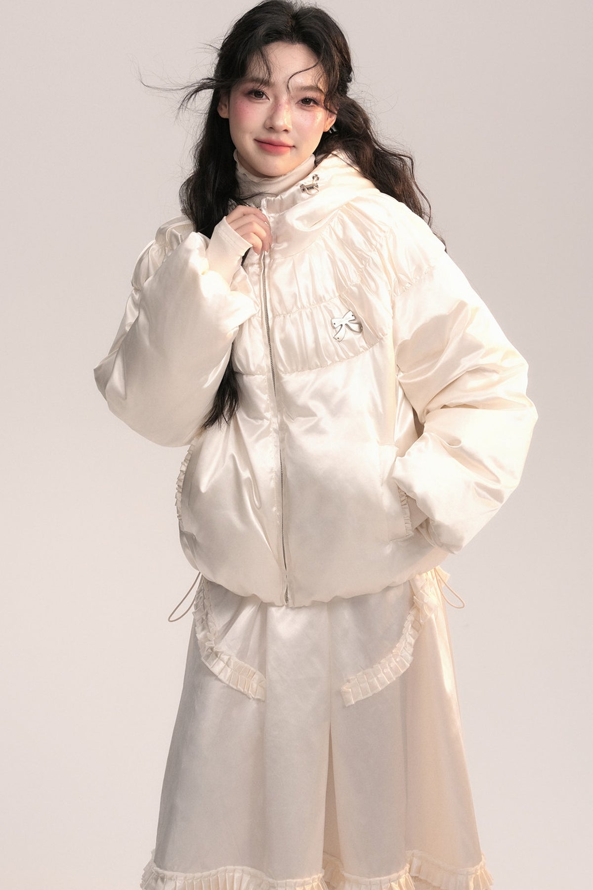 Silk Texture Pleated Puffer Jacket