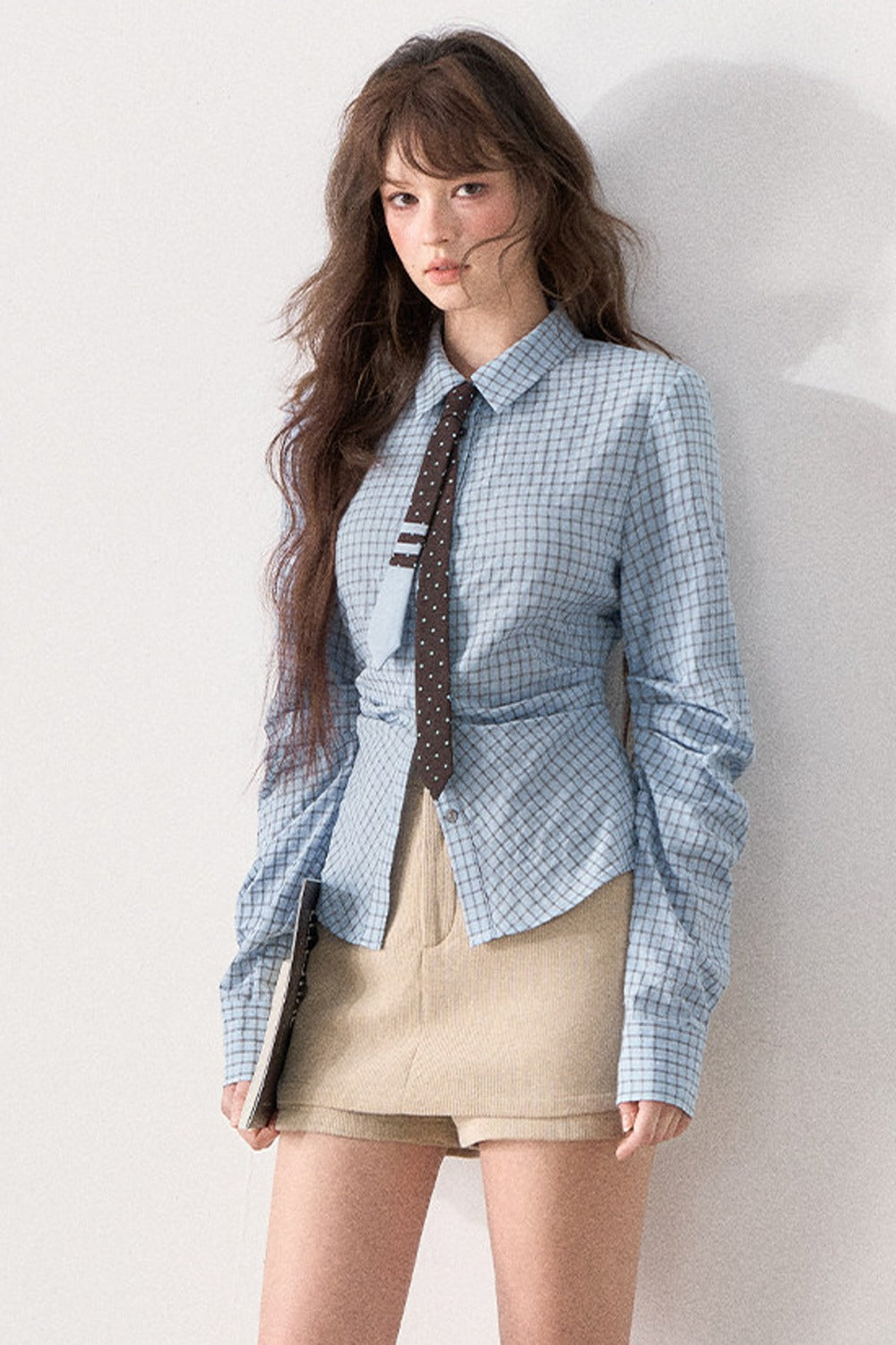 Blue Shirt and Knit Vest Skirt Set-Up