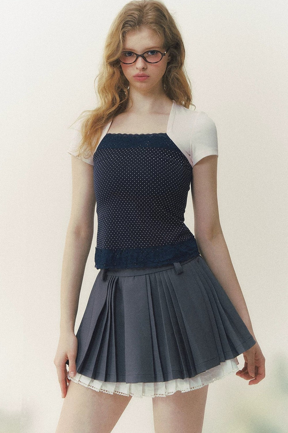Lace Pleated A-Line Skirt