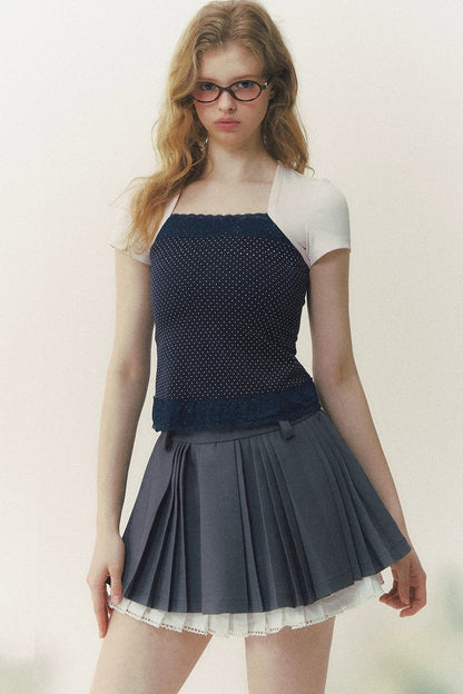Lace Pleated A-Line Skirt