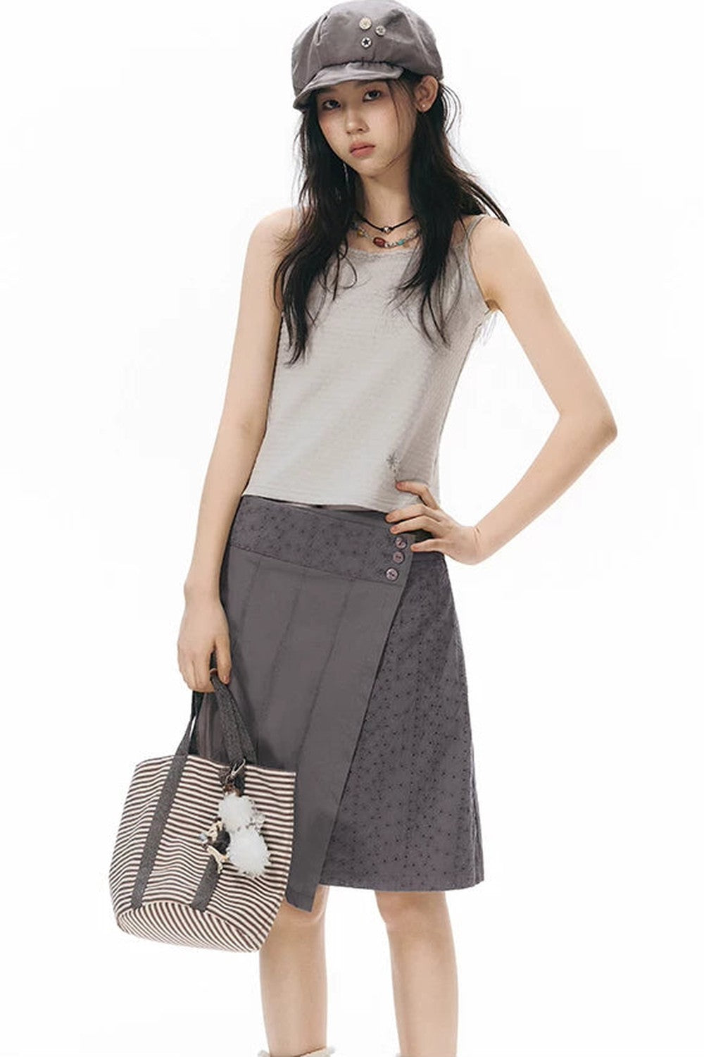 Retro Asymmetrical Pleated Skirt