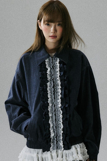 Ruffle Lace Panel Cotton Jacket