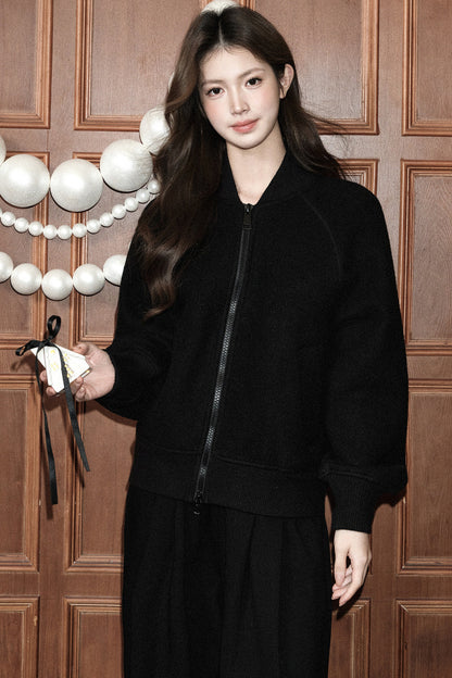 Loose Wool Blend Stand Collar Jacket
