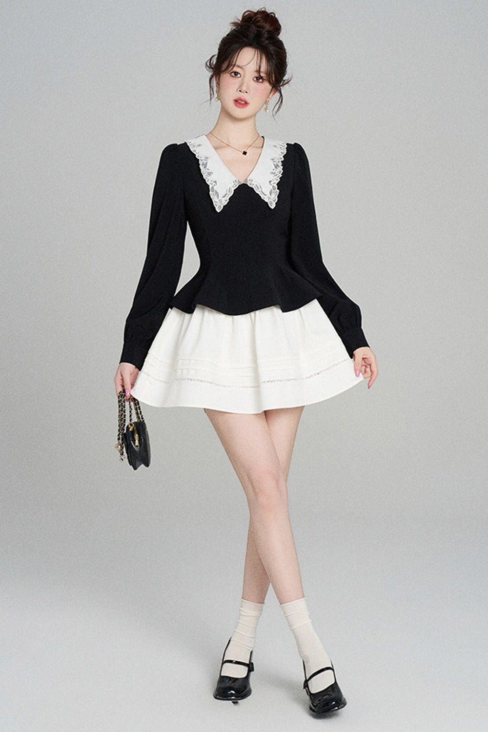 Peplum Waist Lace Collar Shirt
