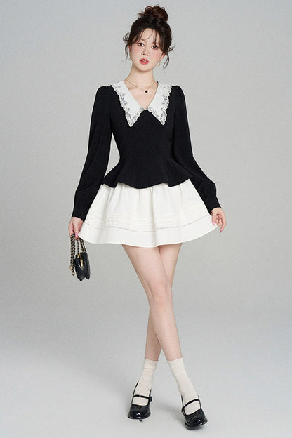 Peplum Waist Lace Collar Shirt