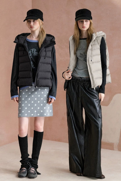 Ribbed Hooded Down Vest