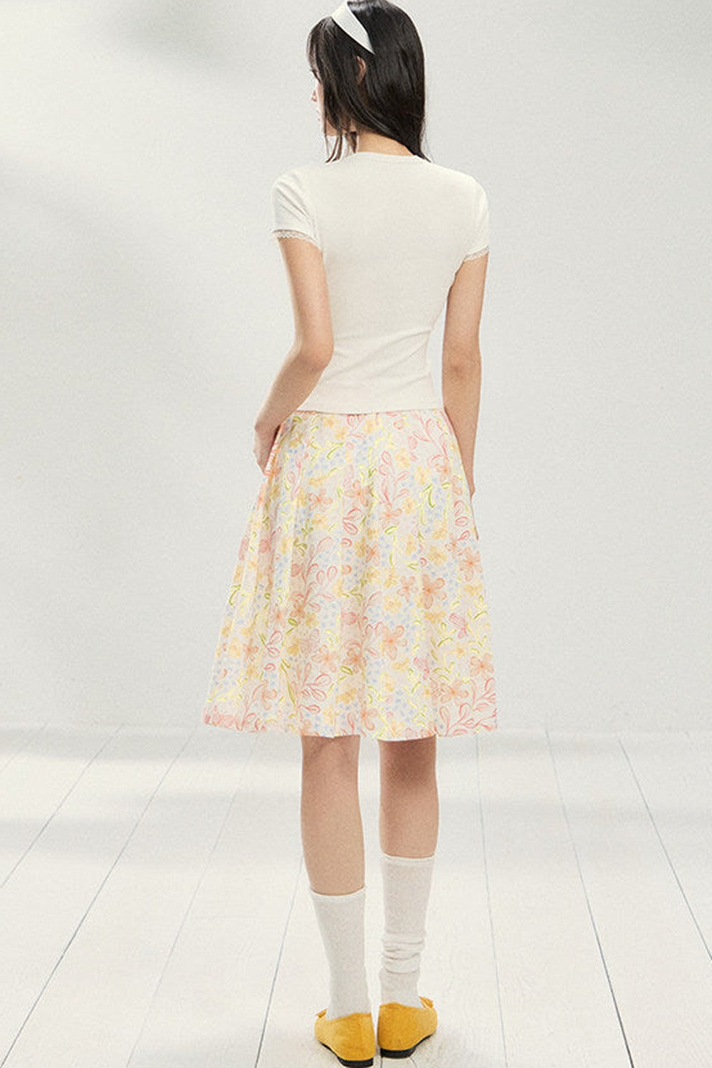 Floral Pleated Skirt and T-shirt Set-Up
