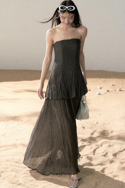 Ramie Pleated A-Line Dress