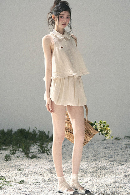 Conjunto de top de encaje francés y falda capullo