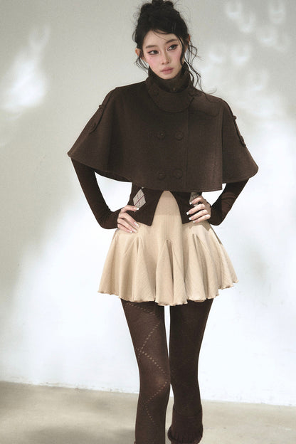 Double-Breasted Wool Blend Cape