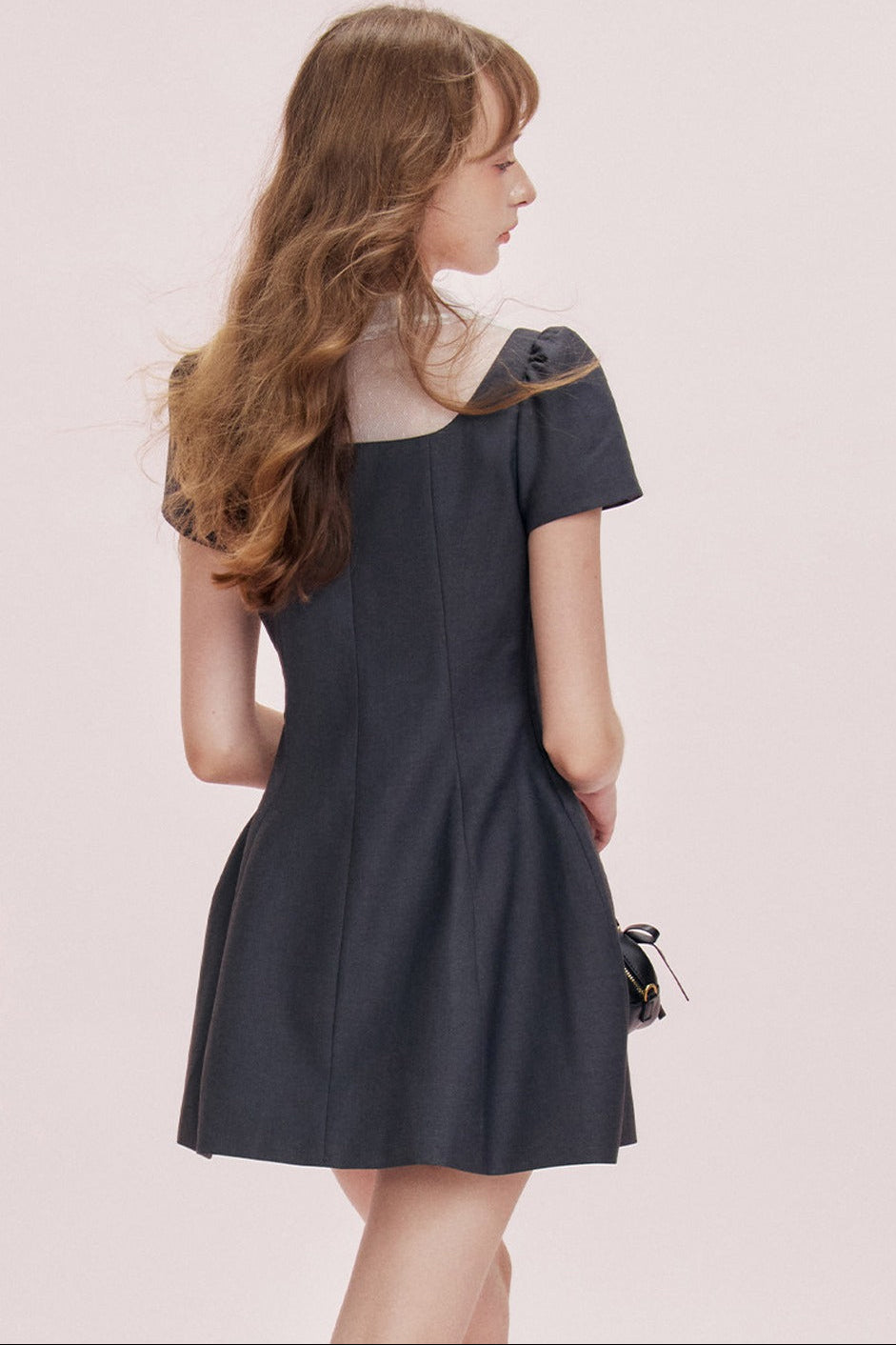 Mesh Collar Bow A-Line Dress