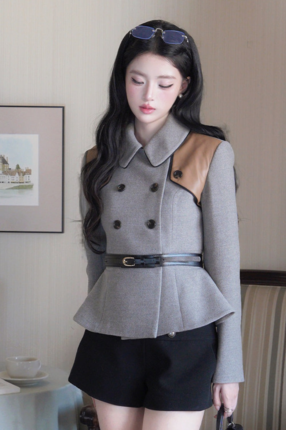 Long Sleeve Doll Collar Peplum Jacket
