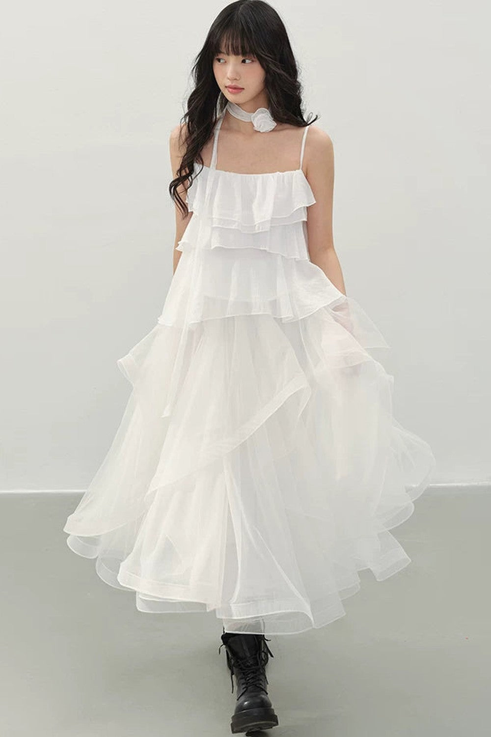 Neck Flower Ruffled Top