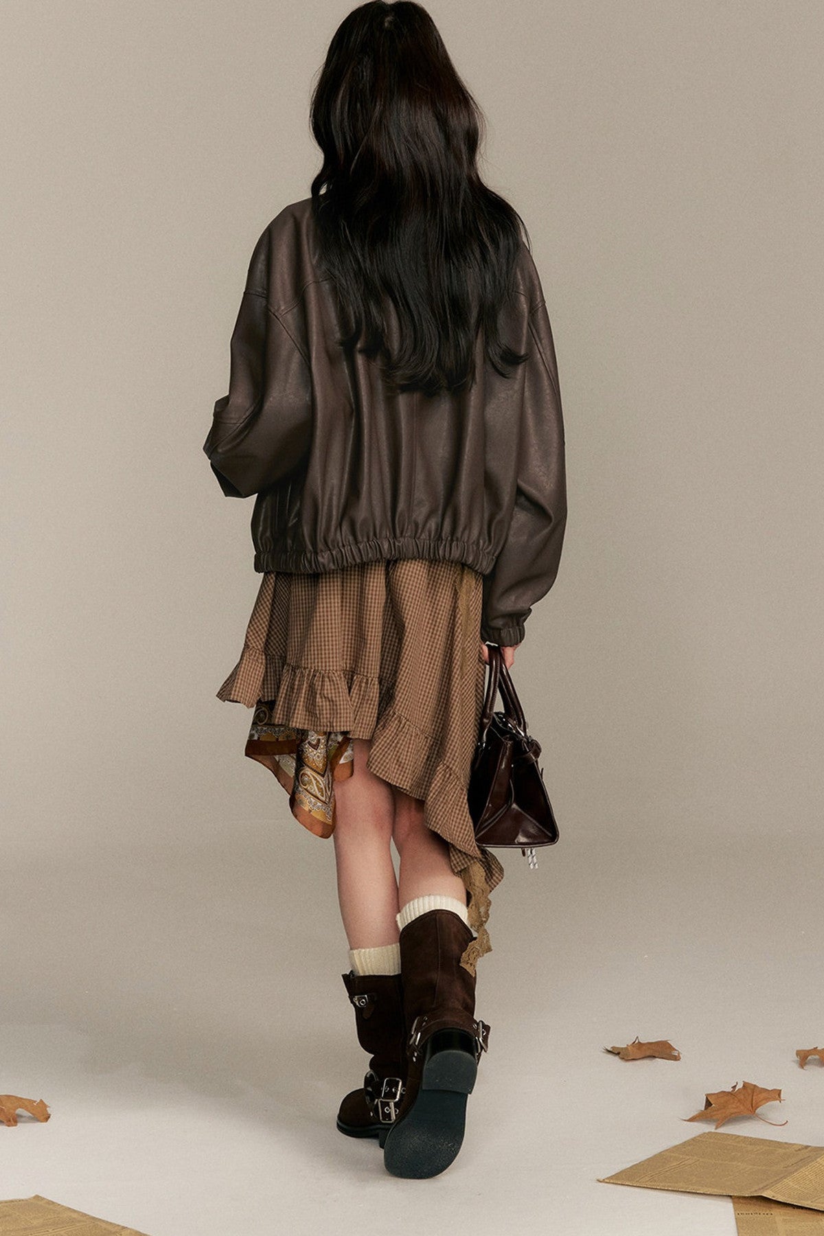 Barn Style Stand Collar Short Leather Jacket