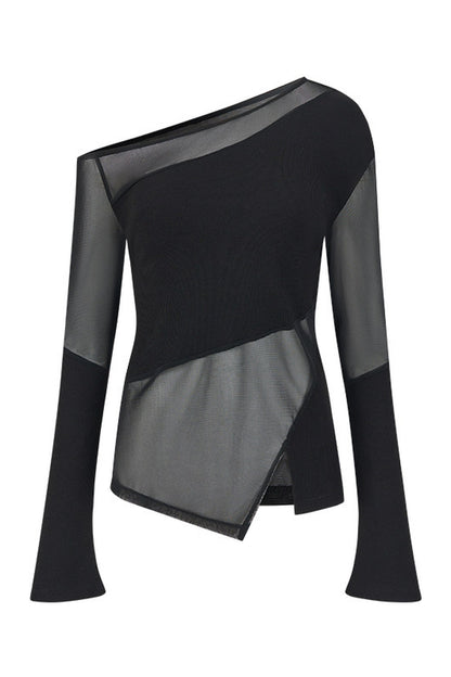 Asymmetrical Sheer Long Sleeve Top