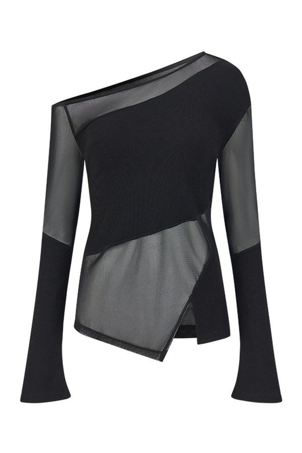 Asymmetrical Sheer Long Sleeve Top