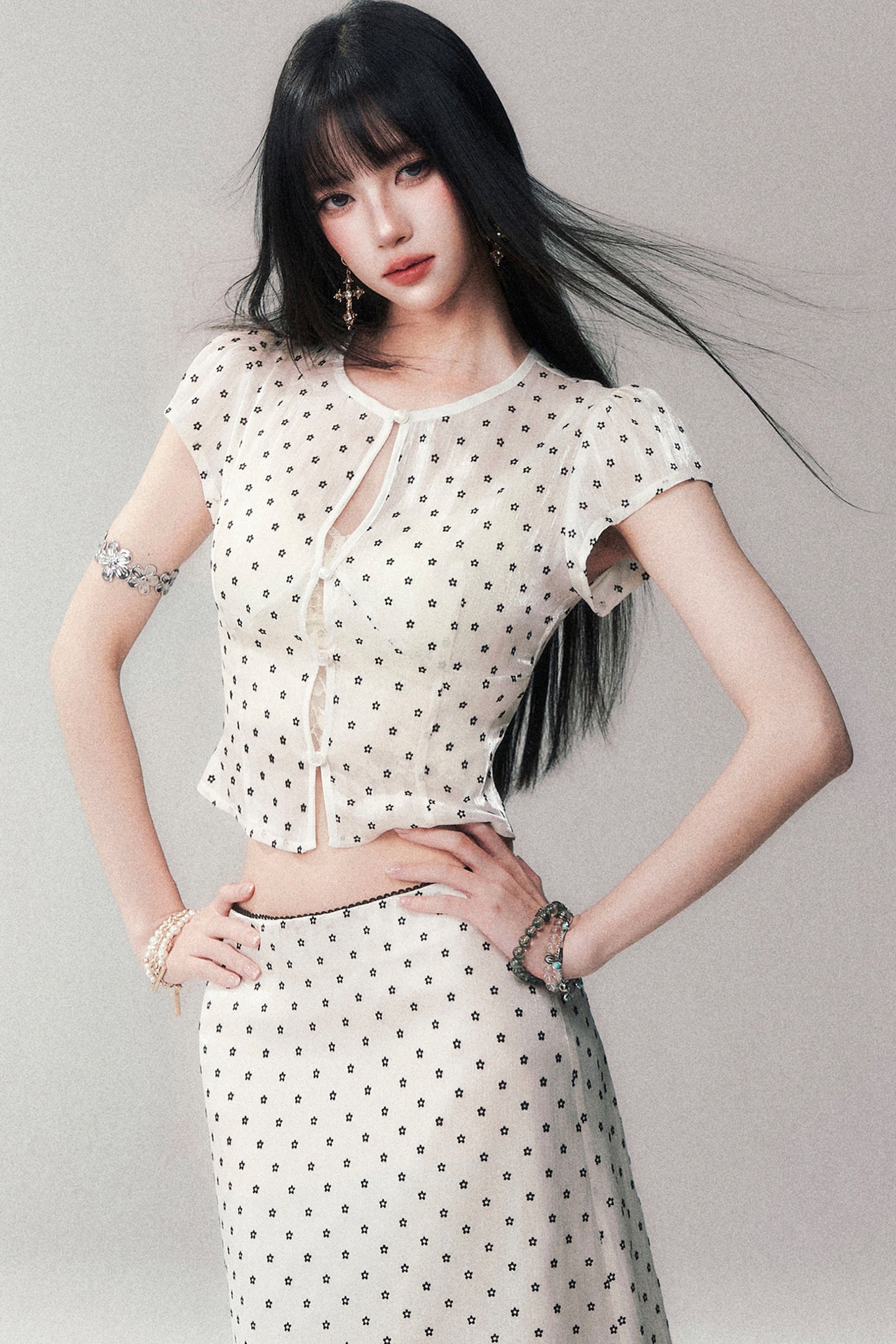 Glossy Polka Dot Top and Skirt Set-Up