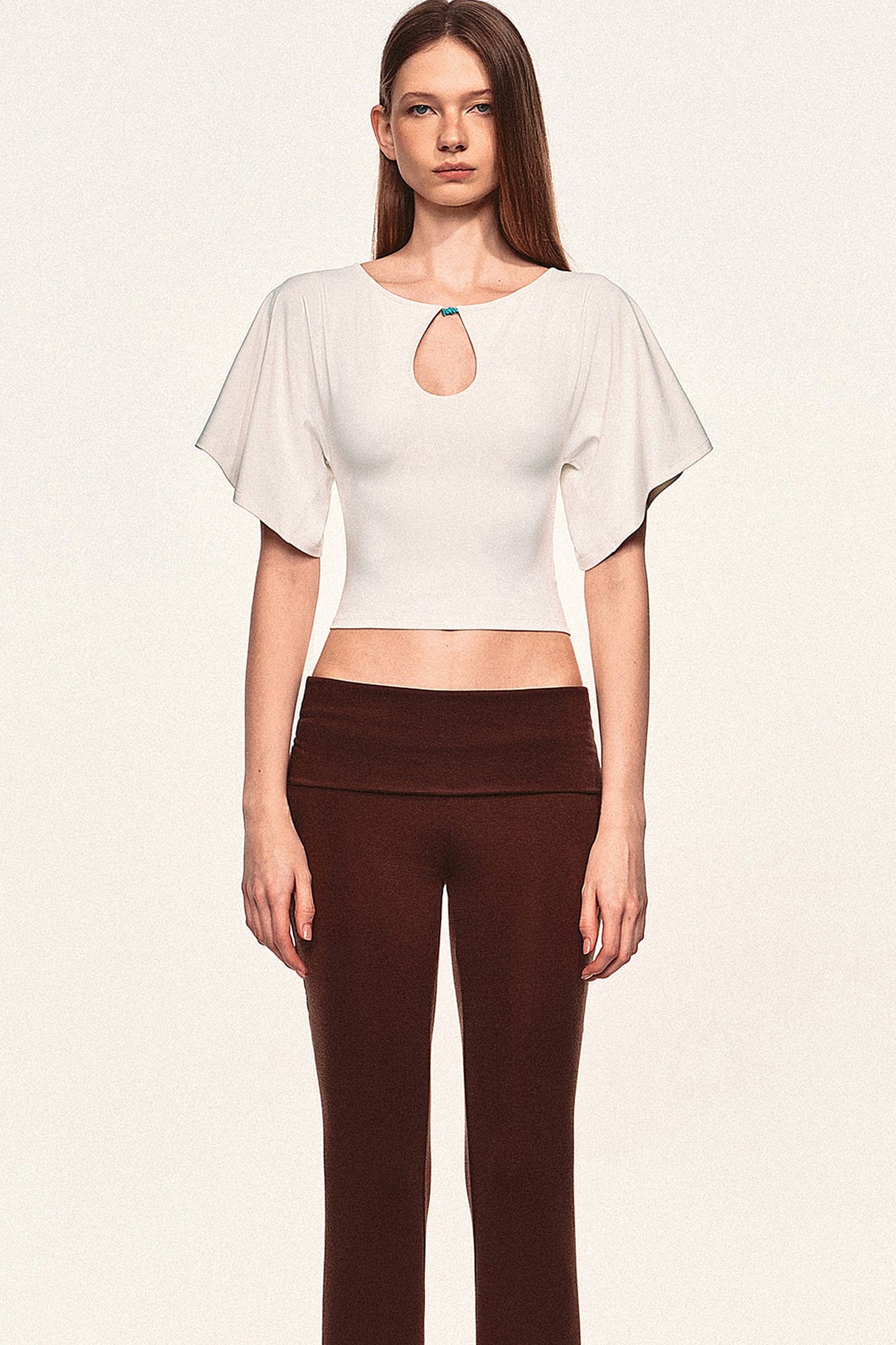 Water Drop Cutout Flutter Sleeve Blouse