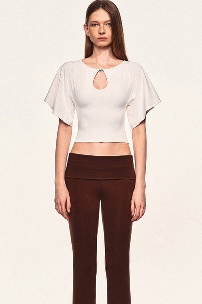 Water Drop Cutout Flutter Sleeve Blouse