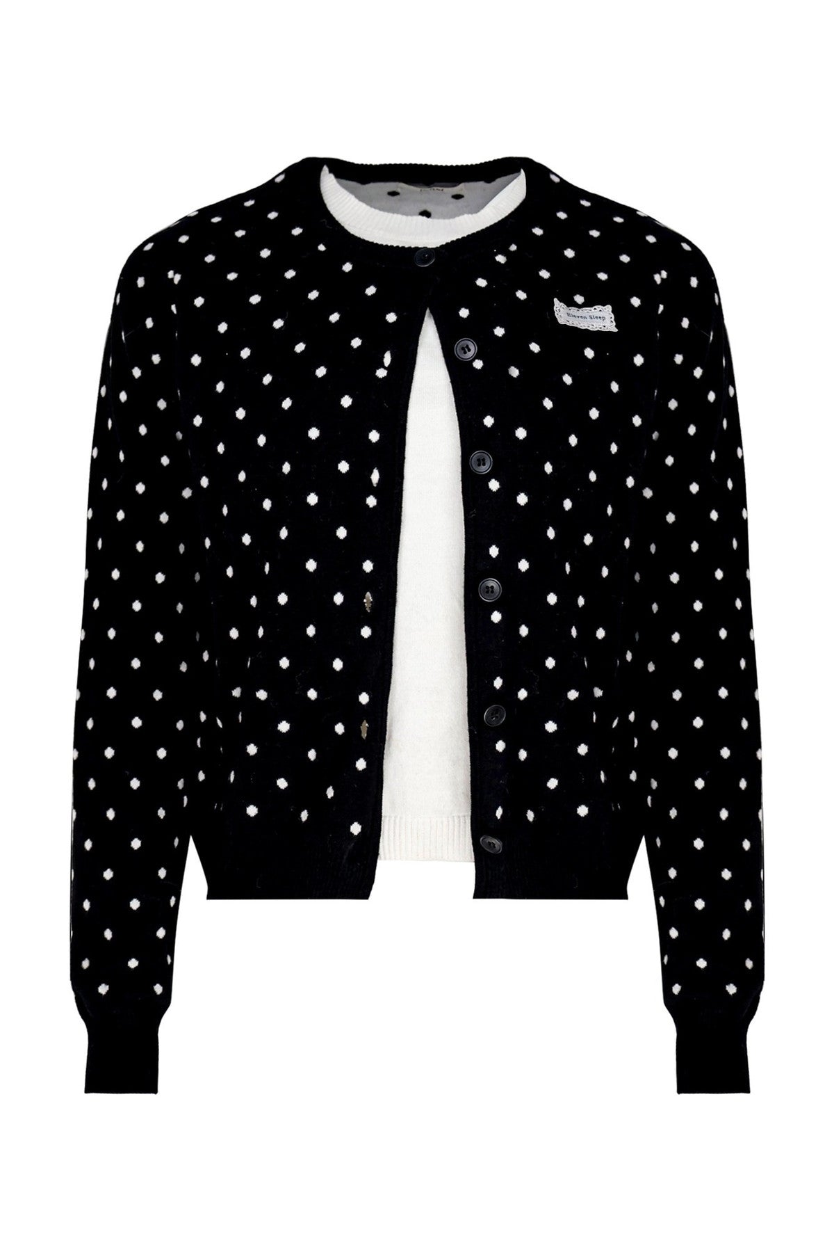 Polka Dot Knitted Cardigan and White Skirt Set-Up