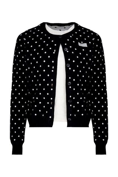 Polka Dot Knitted Cardigan and White Skirt Set-Up