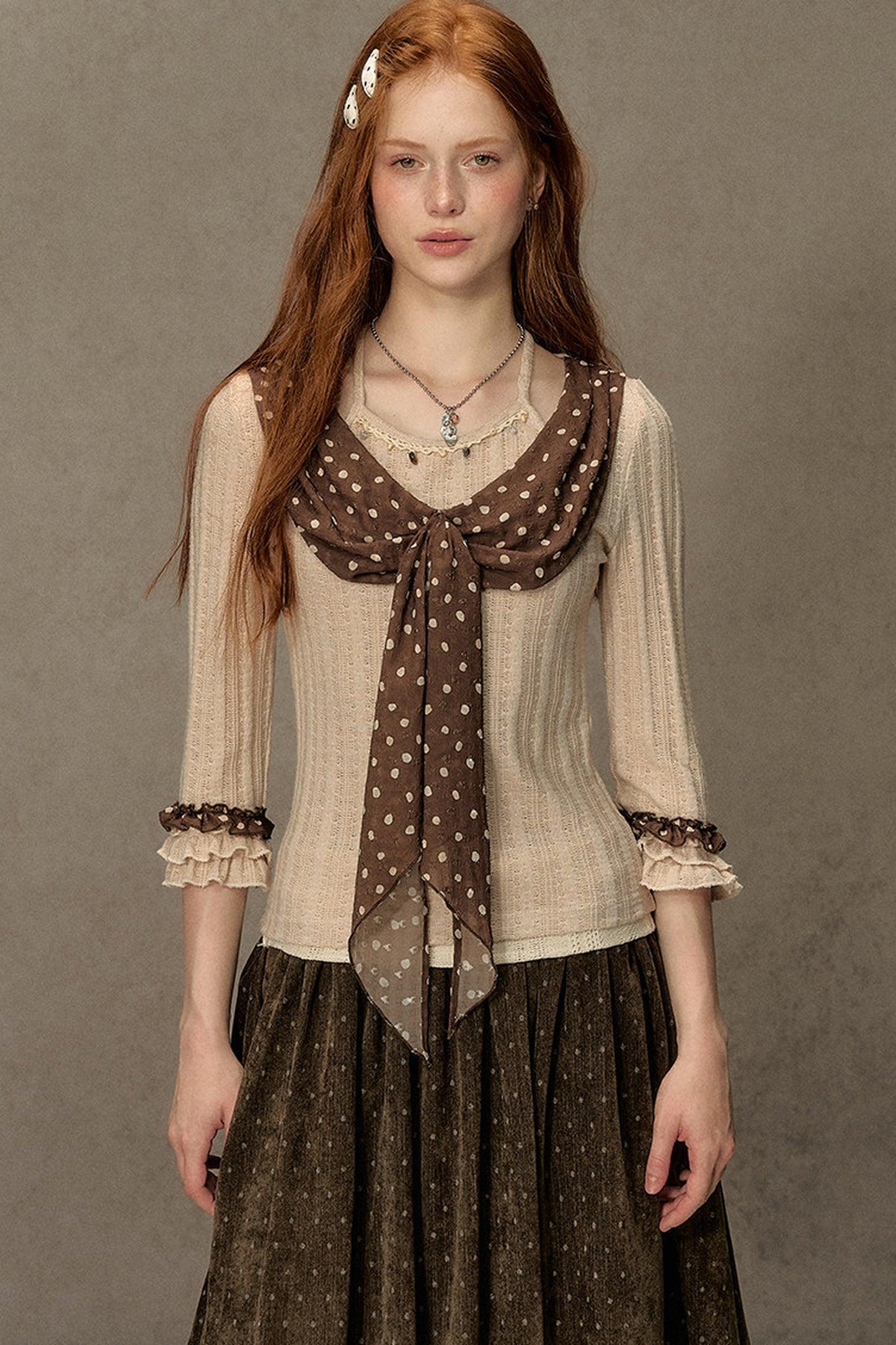 Polka Dot A-Line Corduroy Skirt