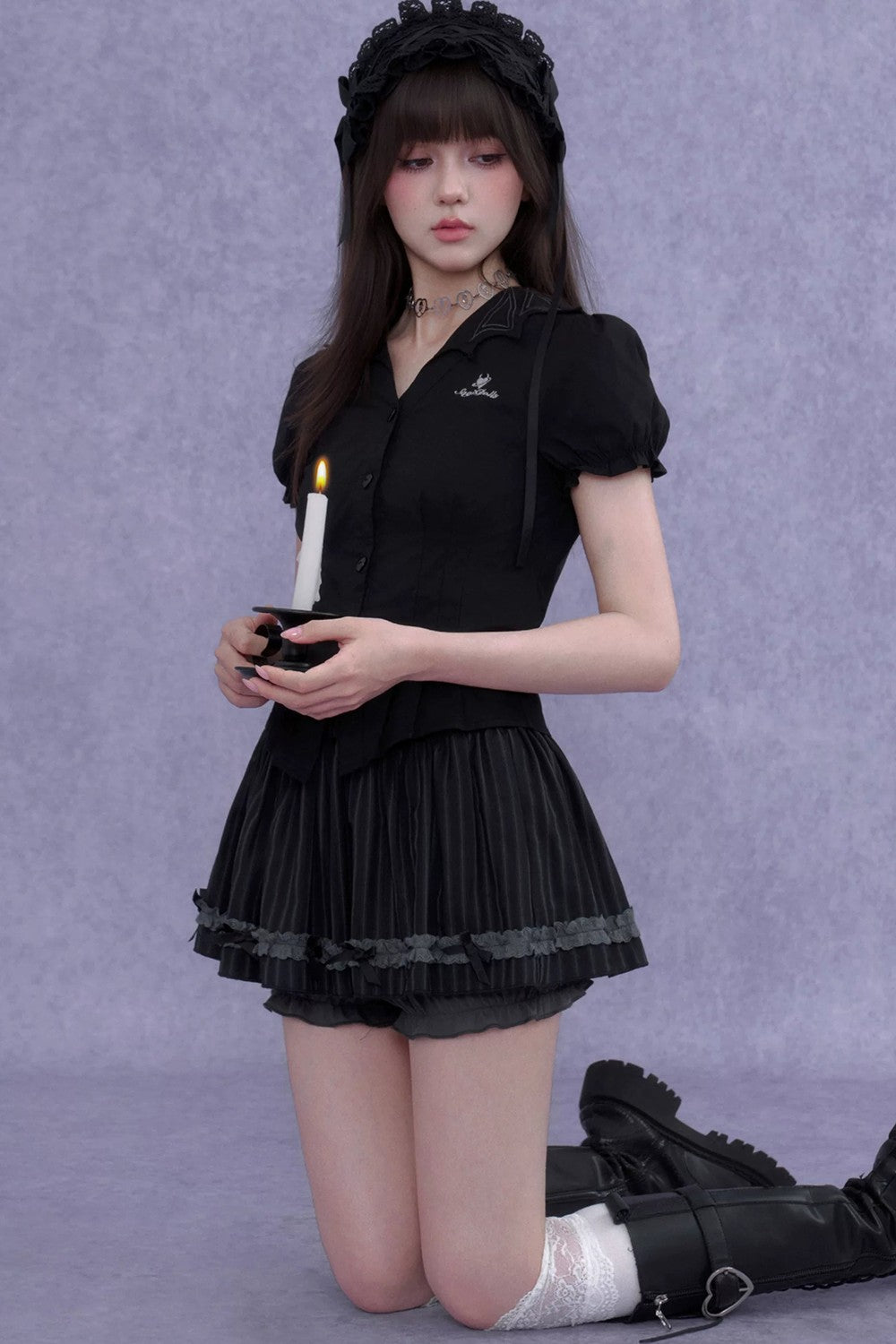 Dark Lolita Slimming Pumpkin Skirt Set