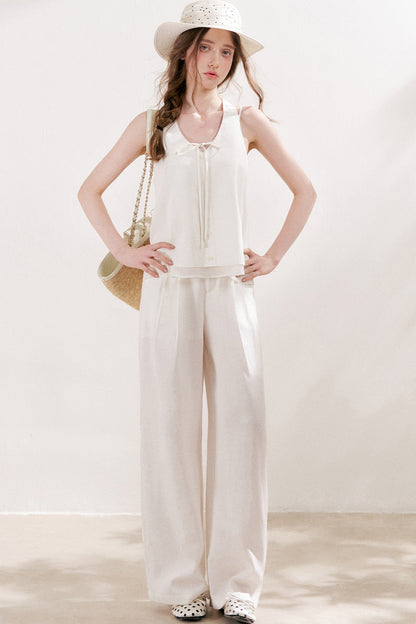 Leinen-Set aus Neckholder-Weste zum Binden und Hose mit geradem Bein