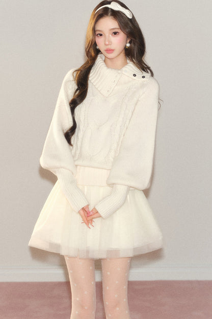 Cross-Button Lapel Knit Sweater
