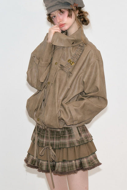 Chaqueta de cuero marrón retro
