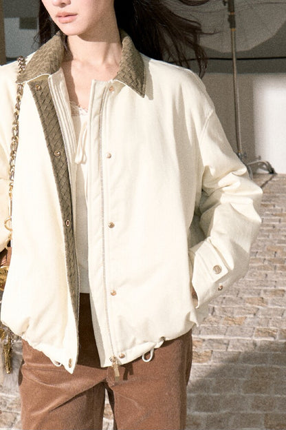 Suede Spliced 95% White Duck Down Jacket