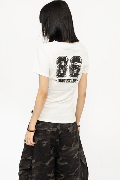 Retro White V-Neck Tee
