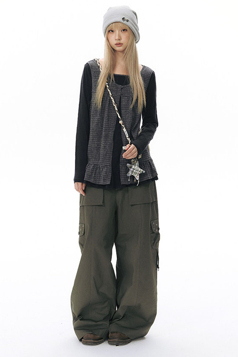 Foldable Hem Wide Leg Pants