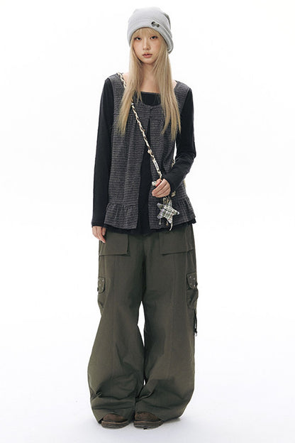 Foldable Hem Wide Leg Pants