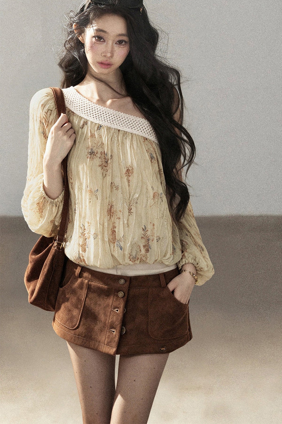 Floral Off-Shoulder Chiffon Cover-Up Blouse