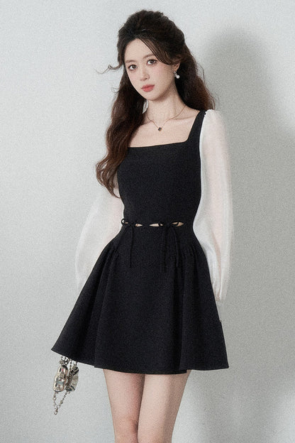 Black Square-Neck Hollow-Out Dress