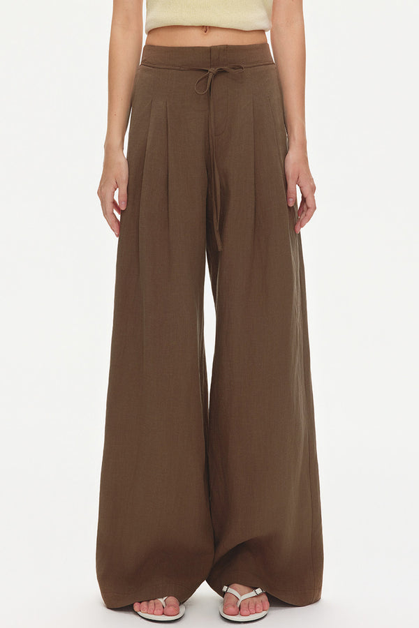 Lyocell Linen Blend Wide-Leg Pants