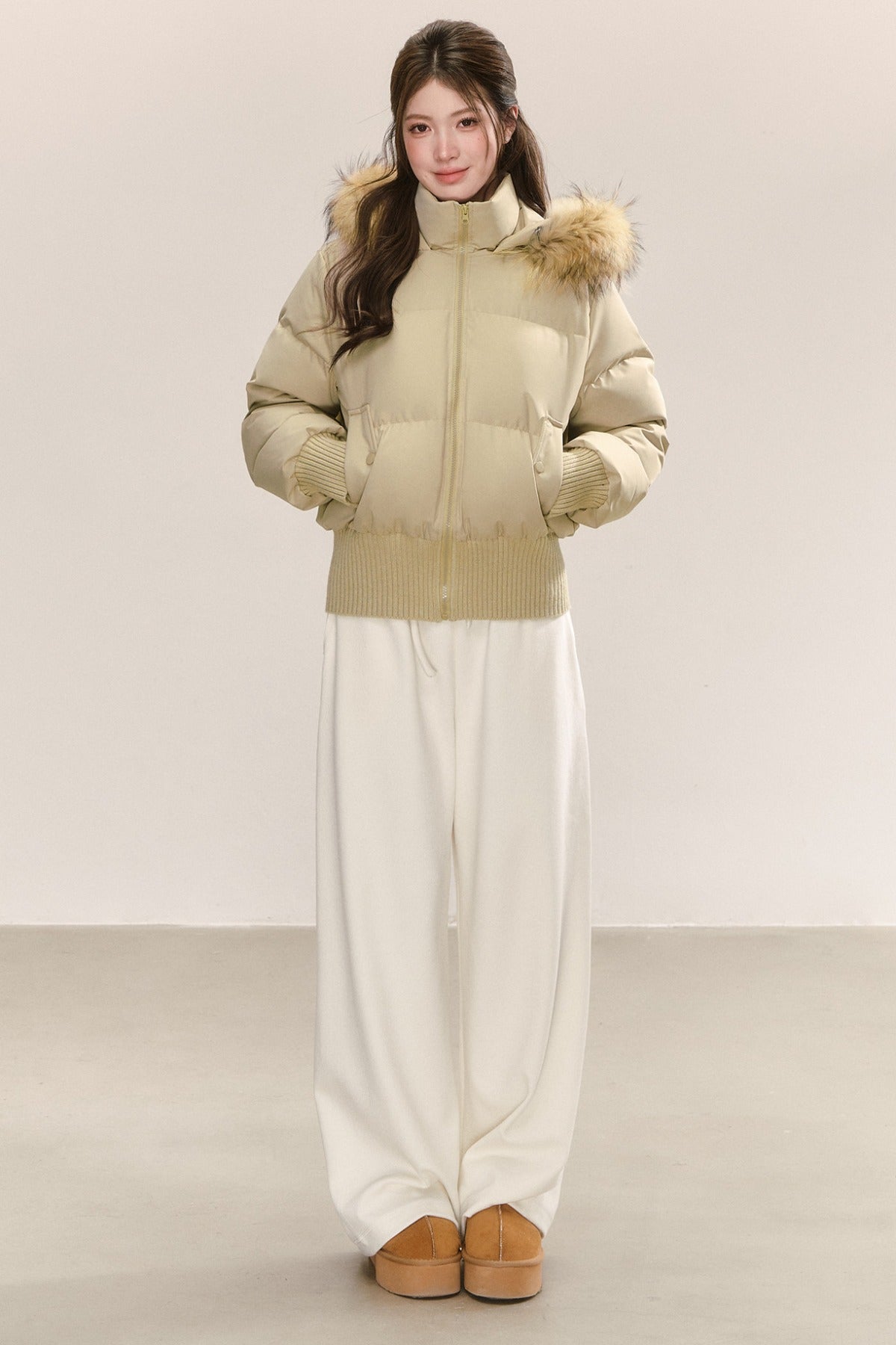 Raccoon Fur Collar Hooded Puffer Jacket