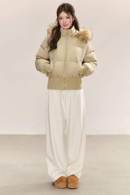 Raccoon Fur Collar Hooded Puffer Jacket