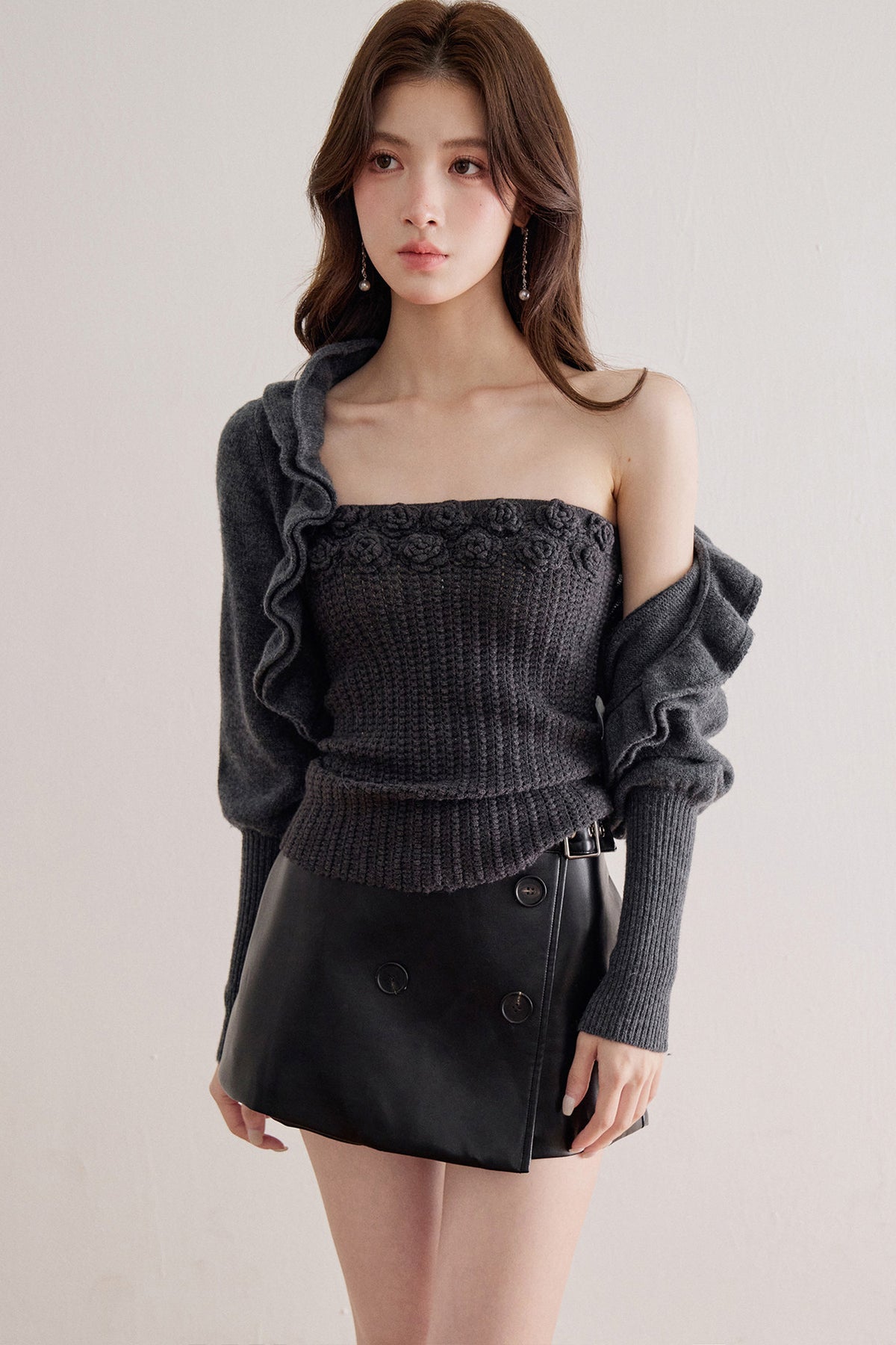 Floral Knit Top and Ruffle Cardigan Set-Up