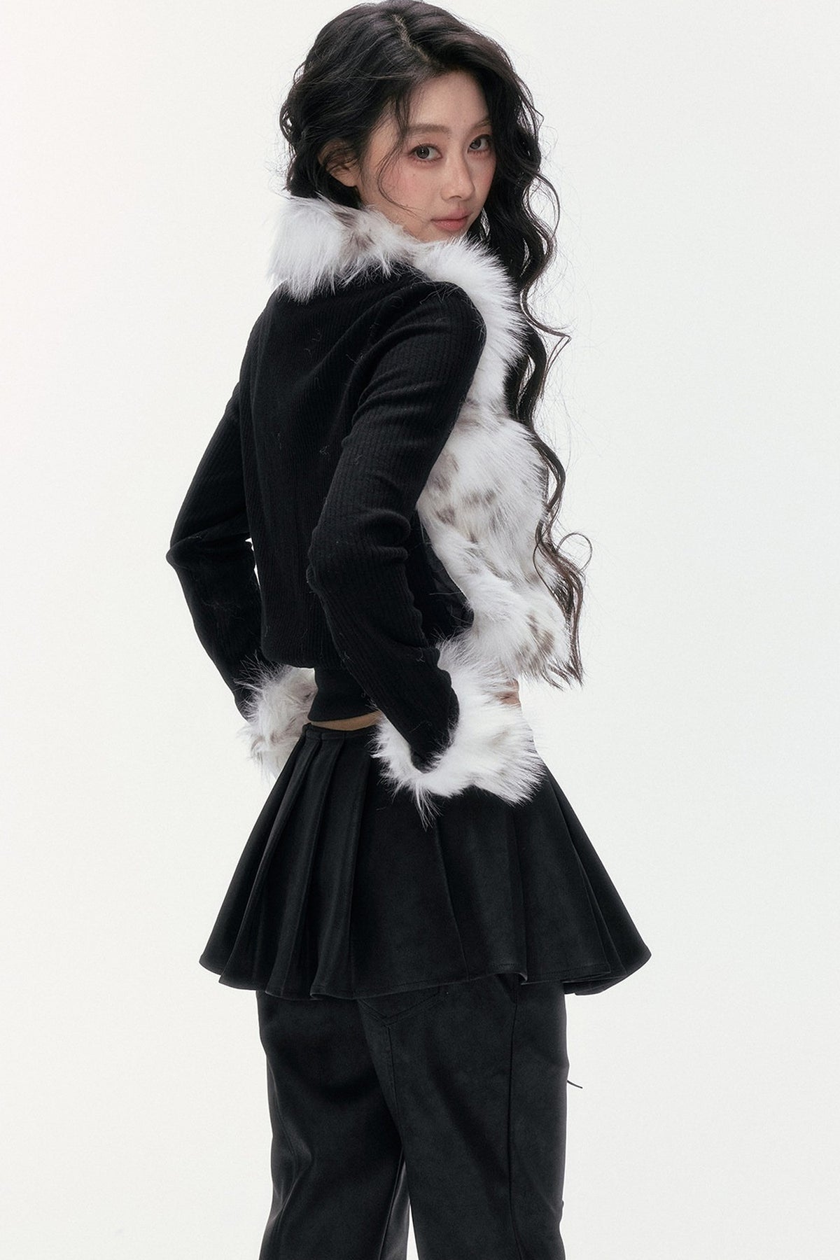 Little Silver Fox Faux Fur Knitted Jacket and Pants Set-Up