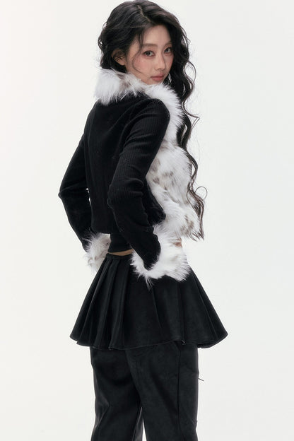 Little Silver Fox Faux Fur Knitted Jacket and Pants Set-Up