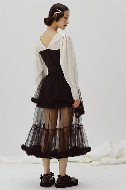 Black and White Color-Block Blouse