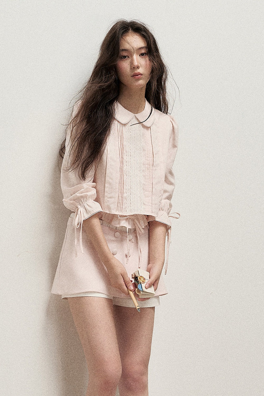 Lyocell Linen Tuck Pleat Shirt and Skirt Set-Up