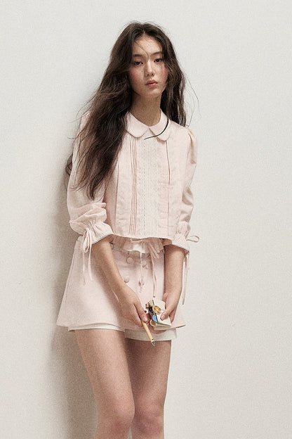 Lyocell Linen Tuck Pleat Shirt and Skirt Set-Up