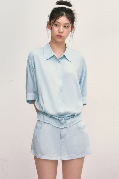 Short Sleeve Light Blue Shirt and Skirt Set-Up