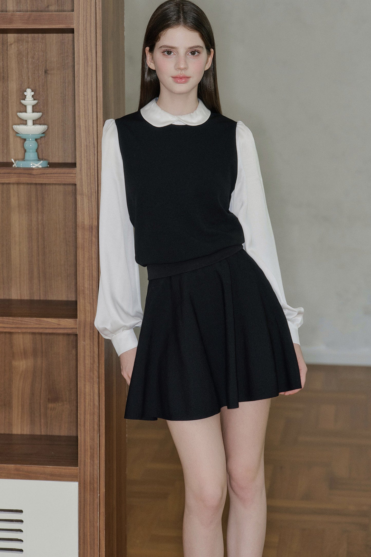 Black High-Waisted Cotton Knit A-Line Skirt