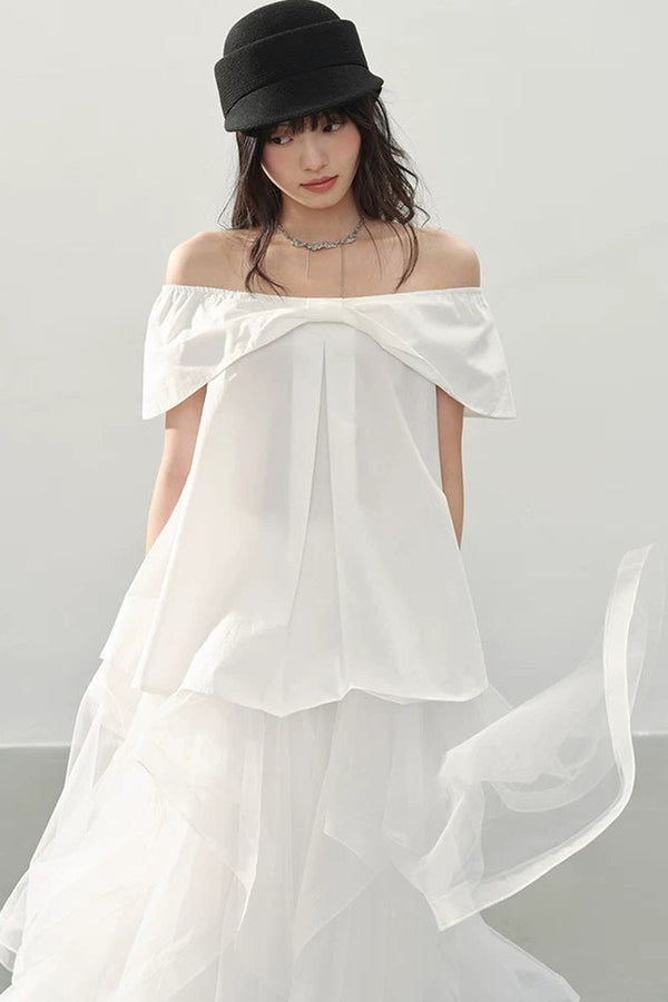 White Sweet Cool Off-Shoulder Blouse