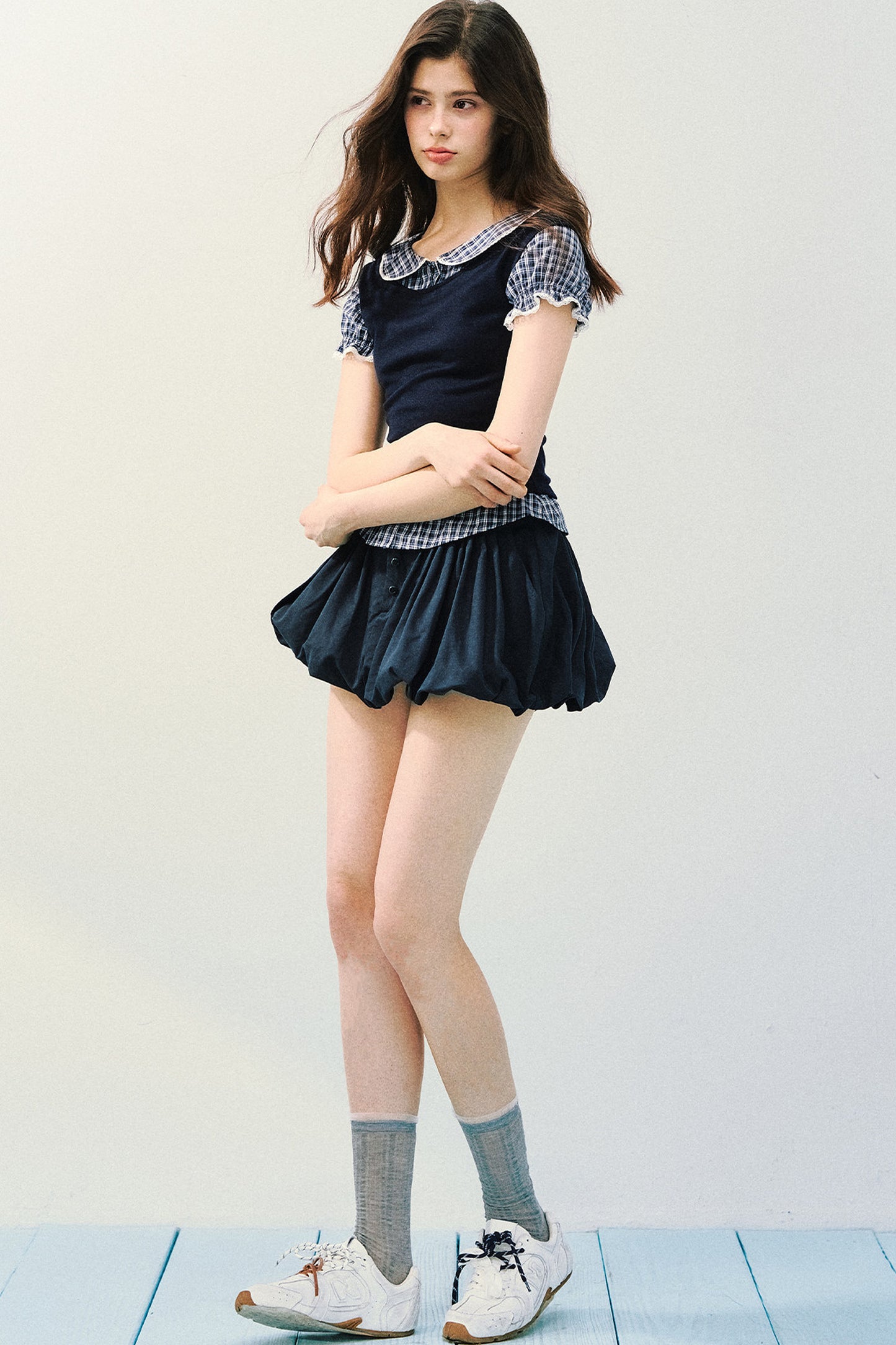 Navy Blue Pleated Skirt