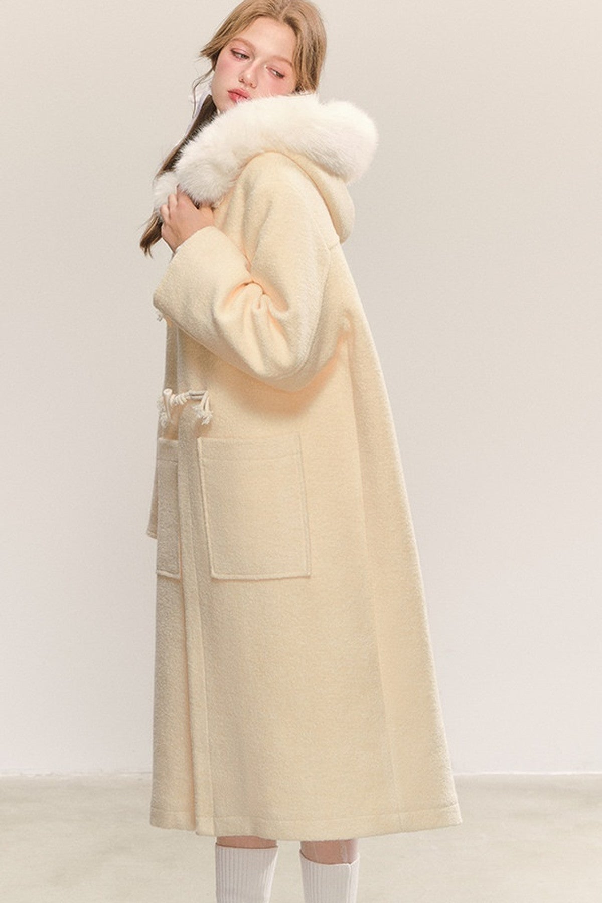 Mid-Length Hooded Wool Toggle Coat